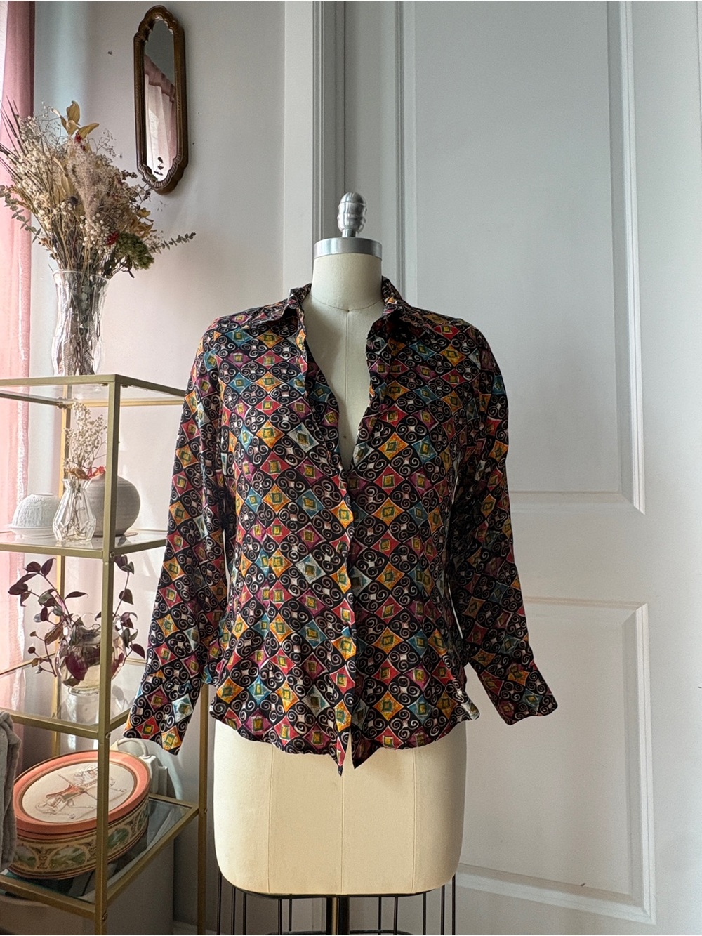 Women's Multicolor Geometric Button-Up Shirt